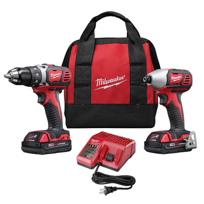 Milwaukee 2-Piece M18 Compact Lithium Ion Drill/Driver and Impact Wrench Combo w/ (2) Batteries Kit