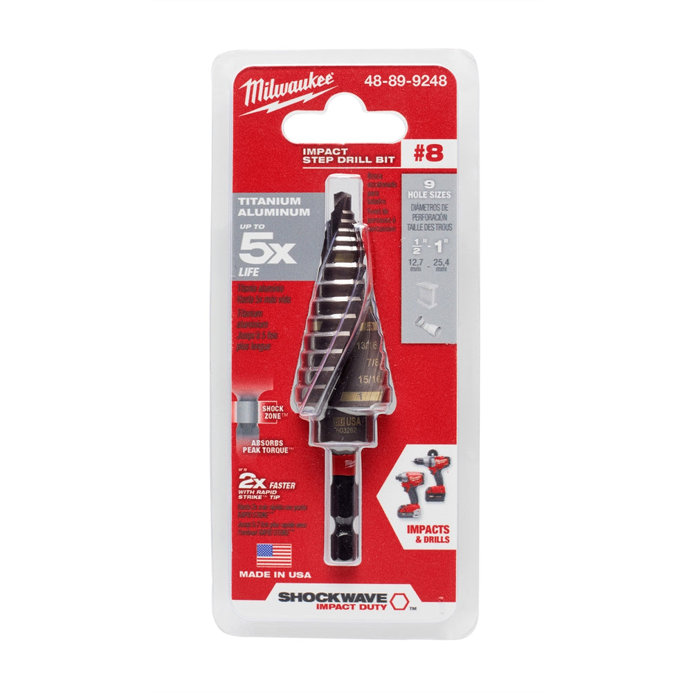 Milwaukee 1/8 in. - 1 in. Shockwave Impact Step Drill Bit, #8