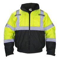 Class-3 Hooded Reflective Yellow Bomber Jacket, XL