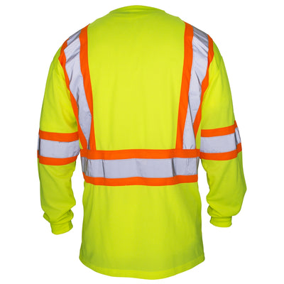 Class-2 Long Sleeve Reflective Yellow T-Shirt, Large