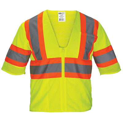Class-3 Mesh Yellow Safety Vest w/ Front Zipper, XXXL