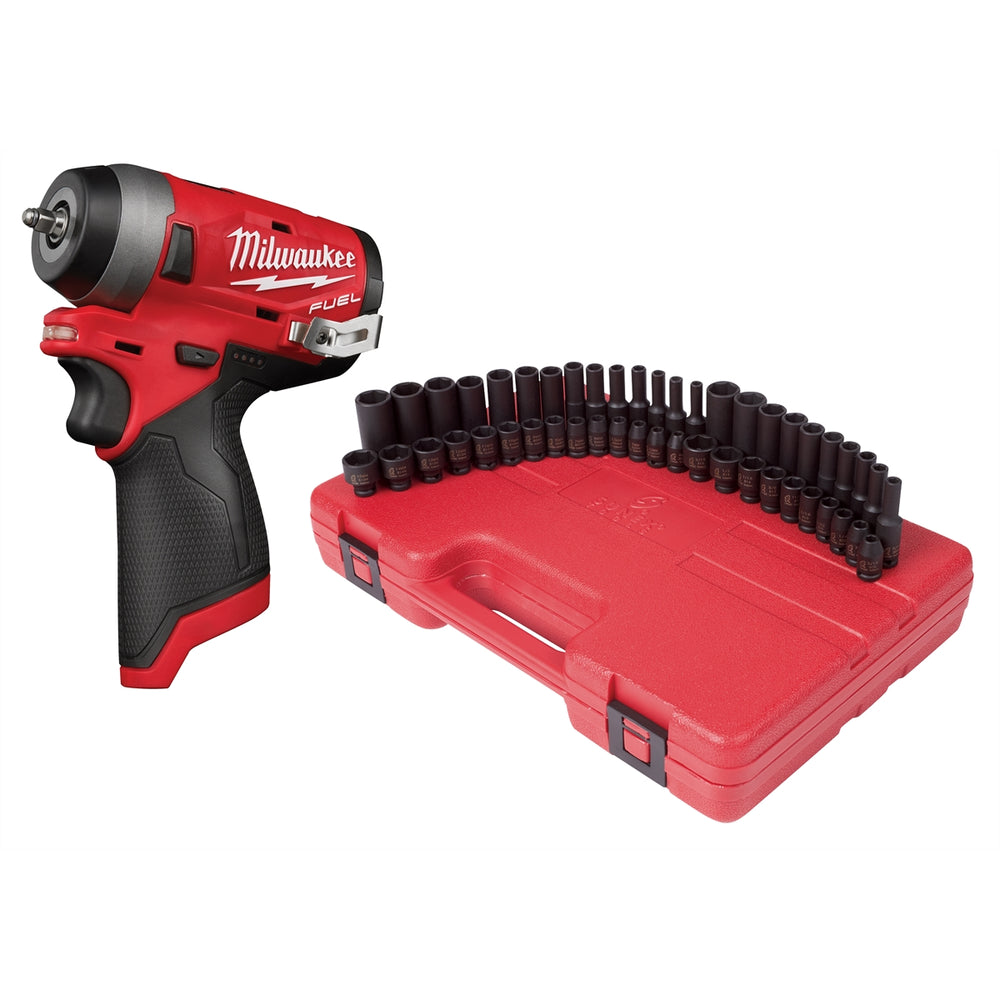 Milwaukee M12 Fuel 1/4 in. Drive Stubby Impact Wrench w/ Sunex 48-Piece 1/4 in. Impact Socket Set