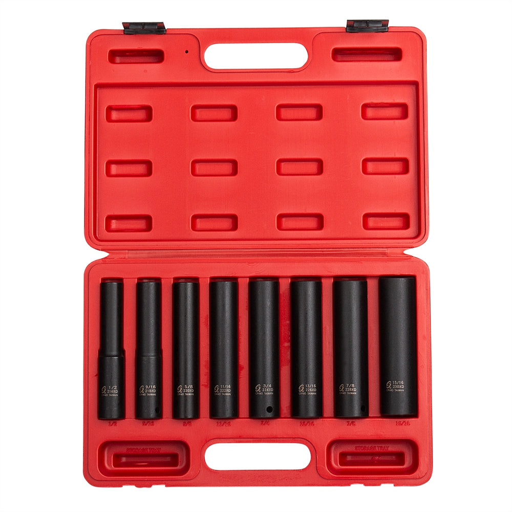 8-Piece 1/2 in. Drive 6-Point Extra Deep Fractional SAE Impact Socket Set