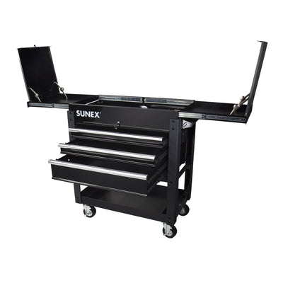 3 Drawer Utility Cart with Sliding Top, Black