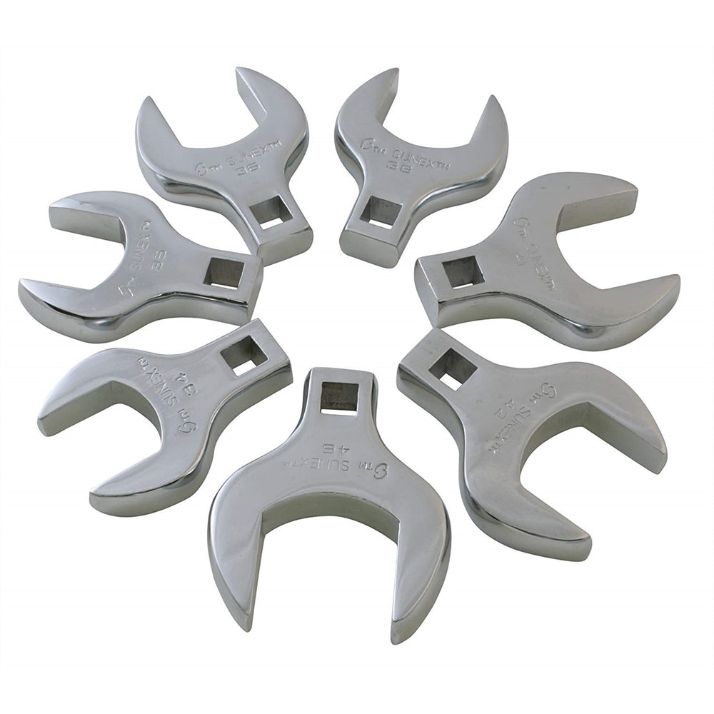 Sunex 7-Piece 1/2 in. Drive Full Polish Metric Jumbo Crowfoot Wrench Set