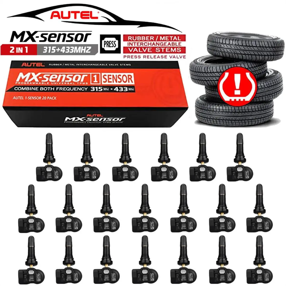 Autel 20 Pack TPMS Sensors with Rubber Press-In Valve 315 and 433 MHz