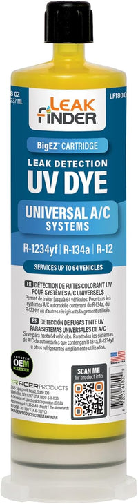 LF1800 BIGEZ Automotive Universal Air Conditioner Refrigerant Leak Detection Dye, Services R134a, R-1234yf Systems, (1) 8oz AC Fluorescent Dye Bottles, Made in USA