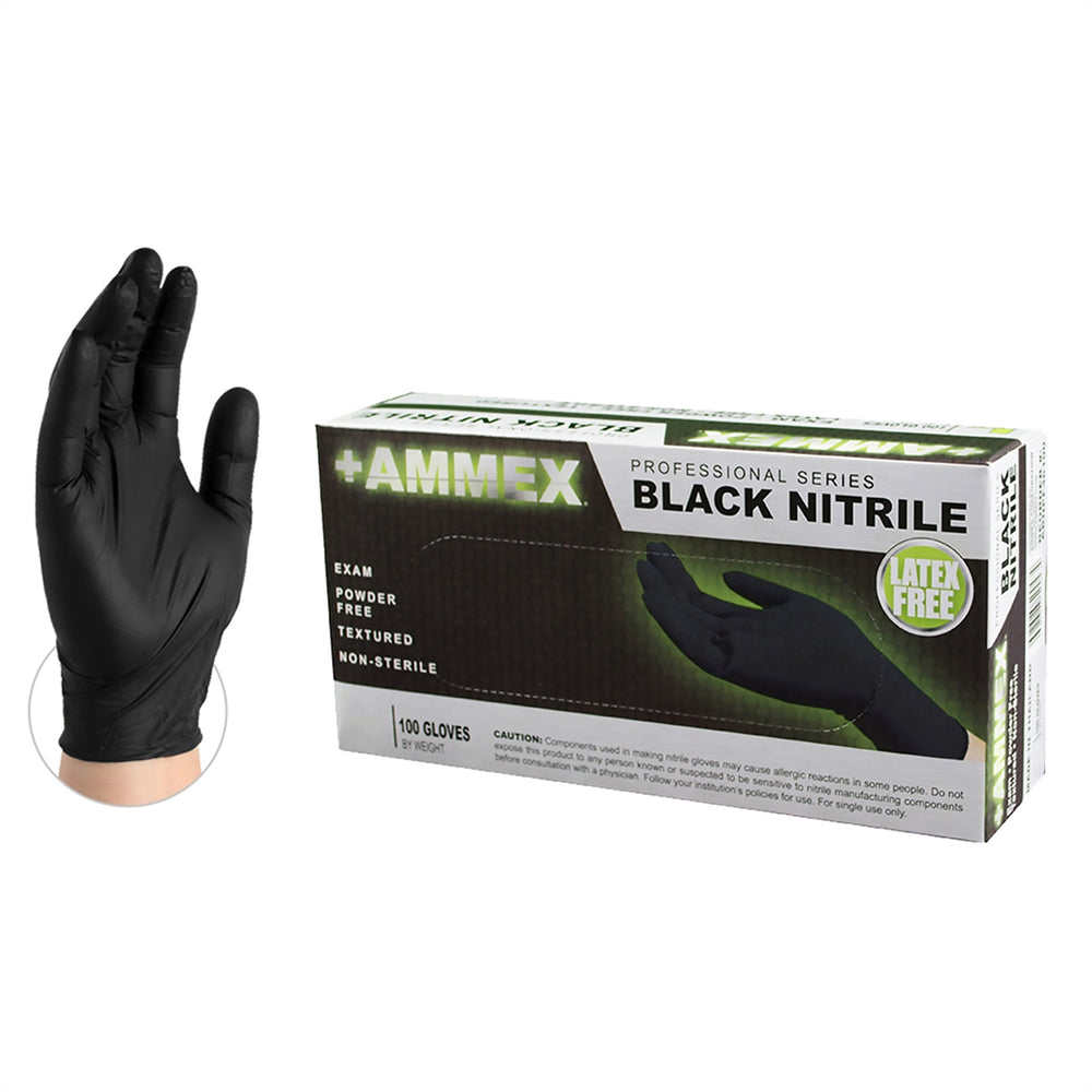 AMMEX Black Nitrile PF Exam Gloves, Medium