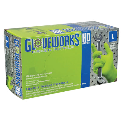 Gloveworks HD Green Nitrile Diamond Grip - Medium