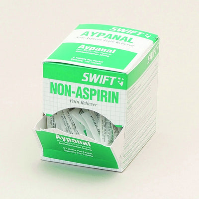 First Aid Non-Aspirin Pain Relief Tablets (2 Per Pack, 50 Packs Per Box)