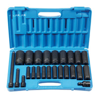 24-Piece 1/2" Drive 6 Point Deep Fractional Impact Socket Set