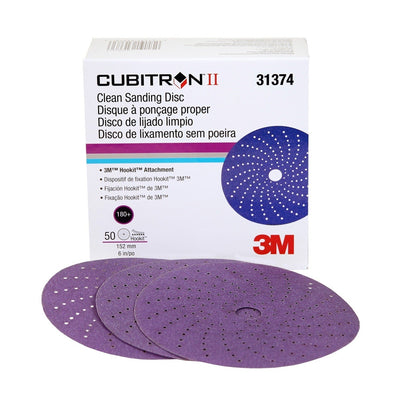 3M Cubitron II Hookit Clean Sanding Abrasive Disc, 31374, 6 in, 180+ grade, 50 discs per carton, 4 cartons per case