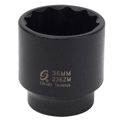 Sunex Tools 1/2 in. Drive 12-Point Impact Socket, 36 mm