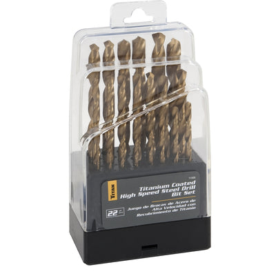 22 Piece Titanium-Coated High Speed Steel Drill Bit Set